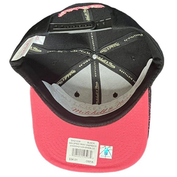 Mitchell & Ness MIAMI HEAT NBA SNAPBACK Spray Paint Black/Pink Cap/Hat OSFM - Picture 6 of 7